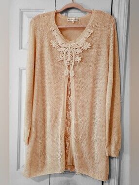 Pretty Angel Cream Open-Front Crochet Trim Cardigan